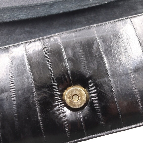 Vintage Eel Skin Black Leather Clutch Purse Handbag Beautiful Retro 1950s Bag - Picture 2 of 16